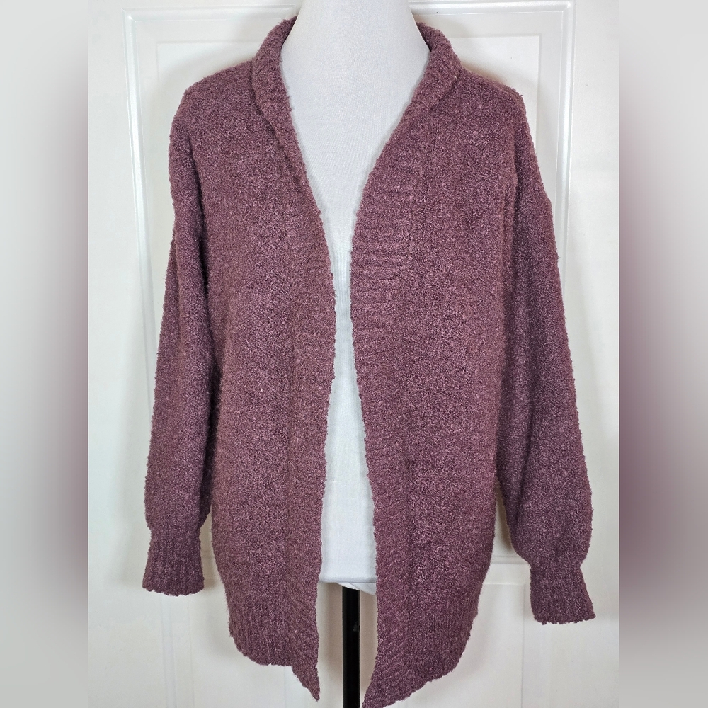a.n.a Purple Open-Front Bouncle Long Sleeve Cardigan Small